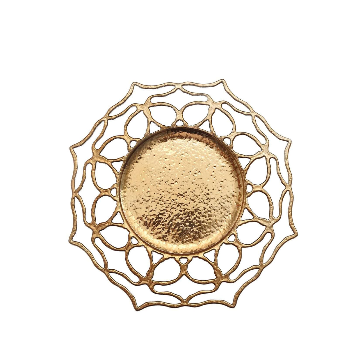 6-Pack Acrylic Charger Plates 13" Round Gold Floral Cutout Design - Hollow Flower Plastic Decorative Dinner Party Charger Tableware